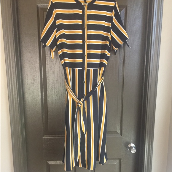 Who What Wear Dresses & Skirts - Who What Wear Navy and Yellow Striped Dress